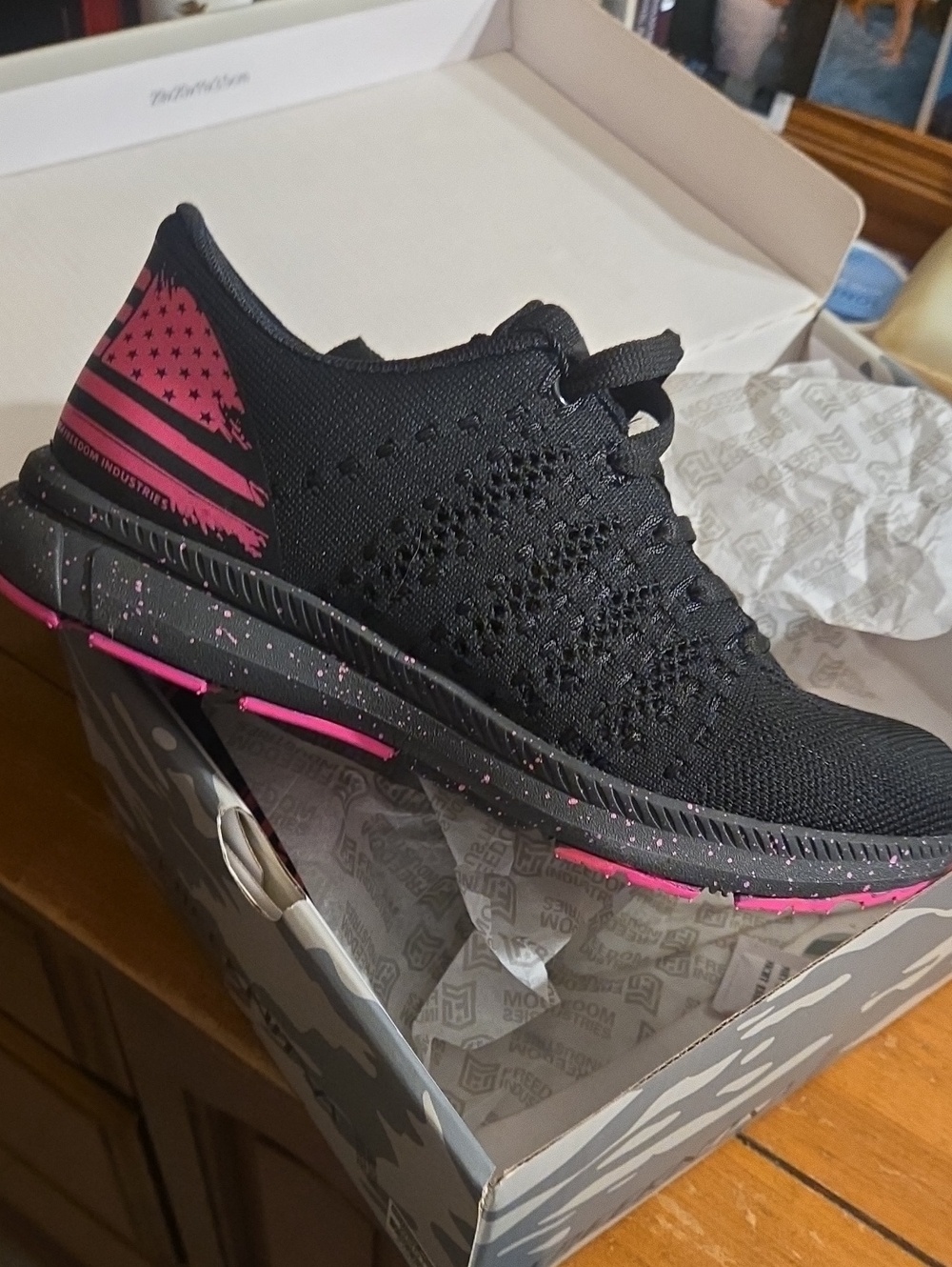 Black Knit Women's Athletic Sneaker with Pink Details